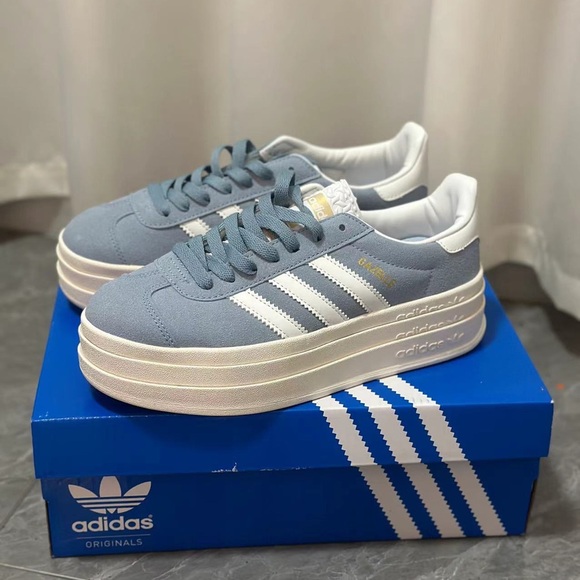 adidas Shoes - Adidas Women's Light Blue and White Platform Sneakers